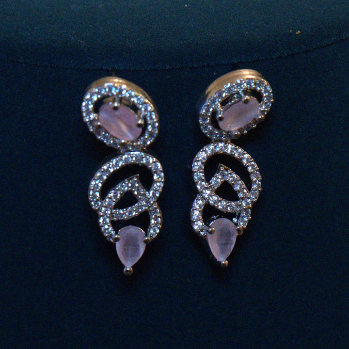 Rhodium CZ Pink Stones Necklace