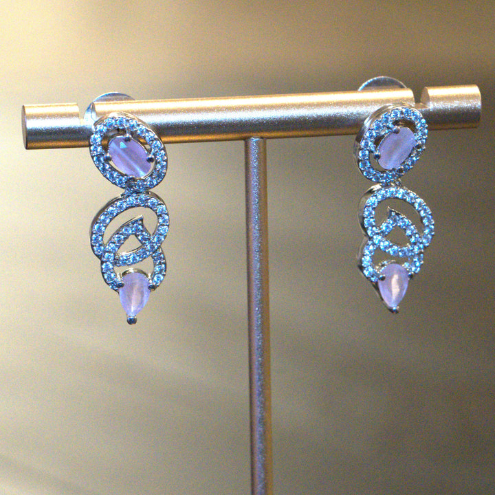 Rhodium CZ Pink Stones Necklace