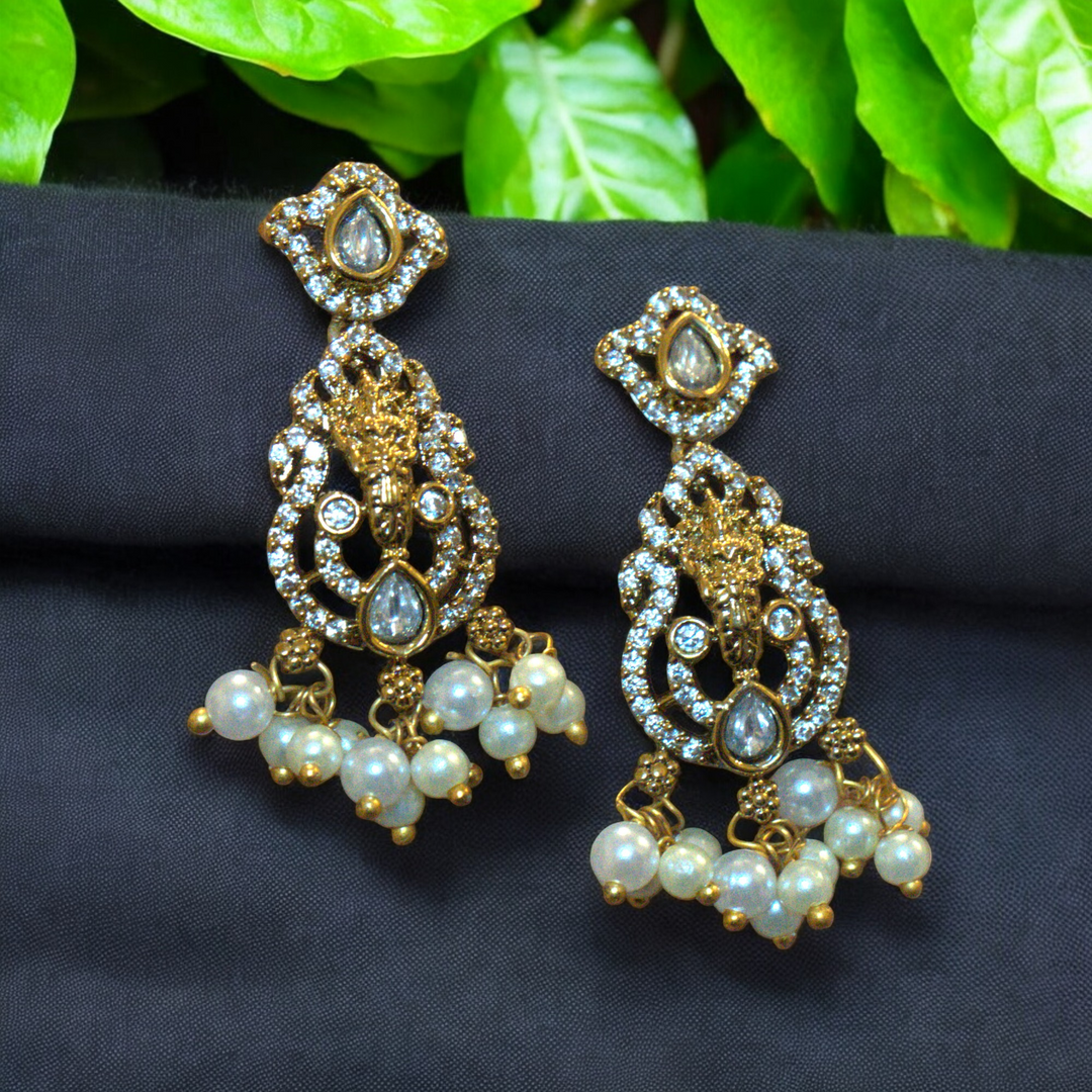 Mehandi Polish Temple Jewelry CZ Kundan Pearls Kammal Jimky