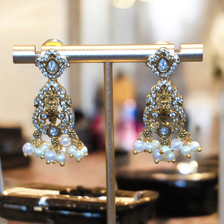 Mehandi Polish Temple Jewelry CZ Kundan Pearls Kammal Jimky