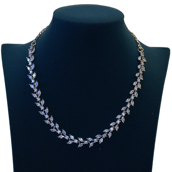 Rhodium Fancy White Stone and CZ Necklace Set