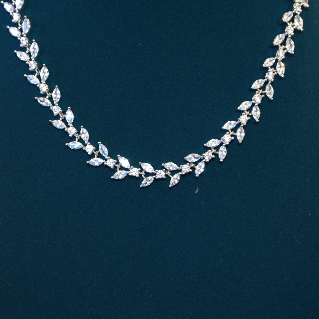 Rhodium Fancy White Stone and CZ Necklace Set