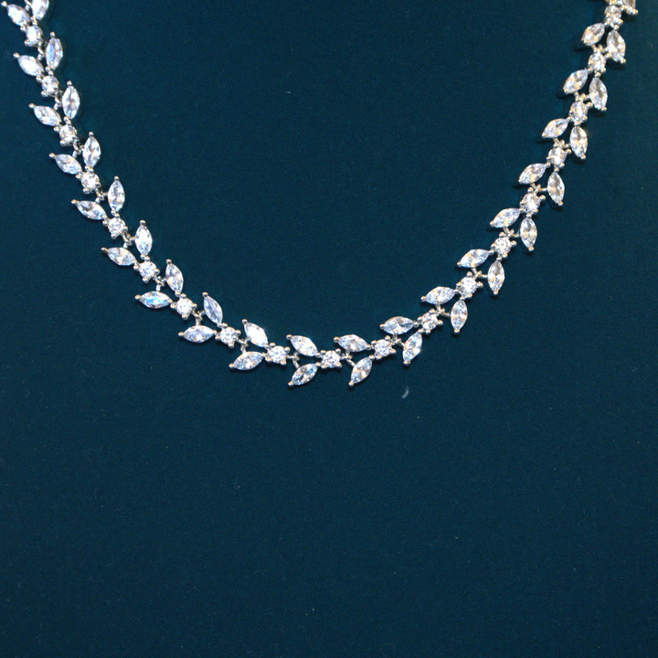 Rhodium Fancy White Stone and CZ Necklace Set