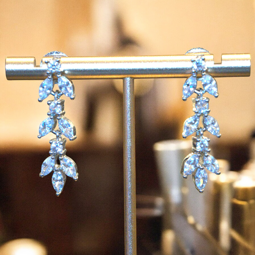 Rhodium Fancy White Stone and CZ Necklace Set