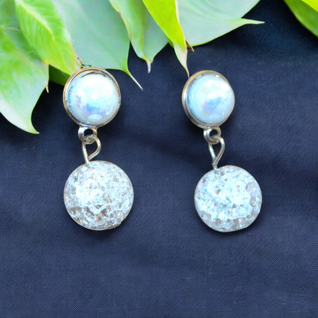 Fancy Kammal Design White Ball Pearl Studded Drop Earrings