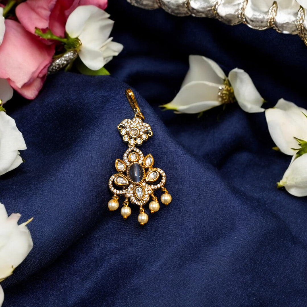 Mehandi Polish Kundan Victorian CZ Purple Stone Pearls Dalar