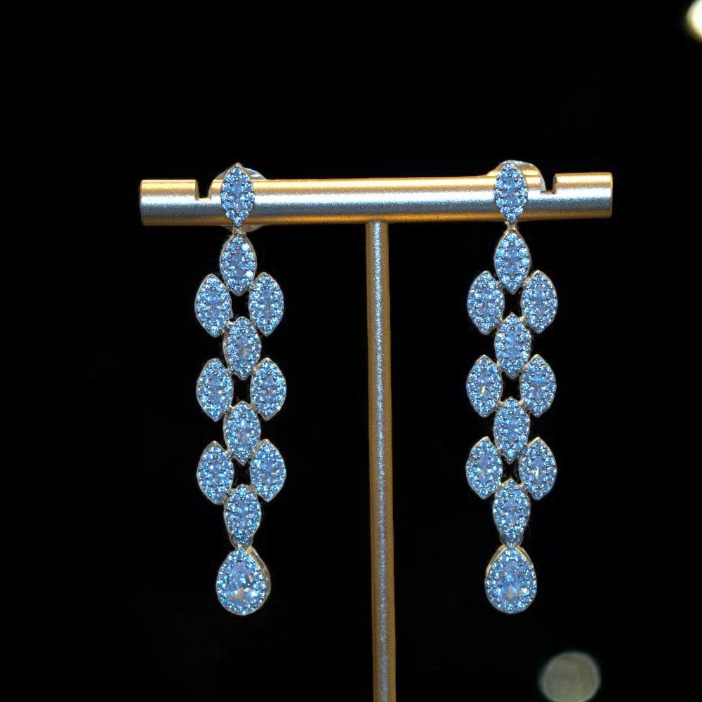 Elegant Rhodium-Plated Necklace with Clustered AD, Micro CZ & Drop Pendant