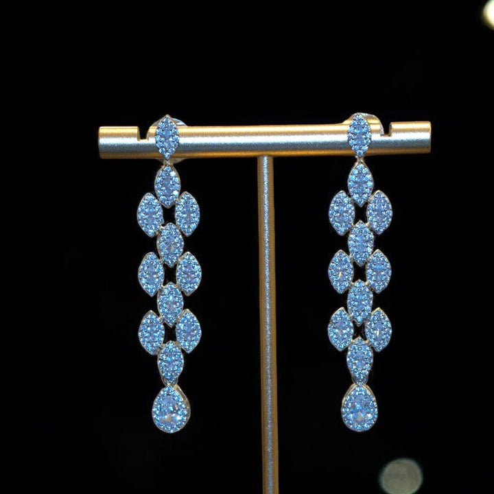 Elegant Rhodium-Plated Necklace with Clustered AD, Micro CZ & Drop Pendant