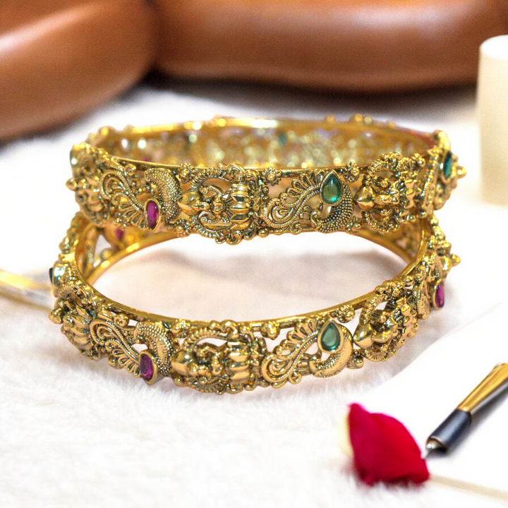 Matt Nakshi Swan Lakshmi Temple Design Bangles Size 2.8