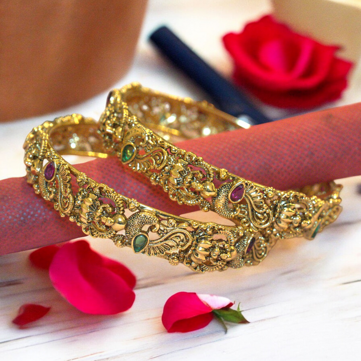 Matt Nakshi Swan Lakshmi Temple Design Bangles Size 2.8