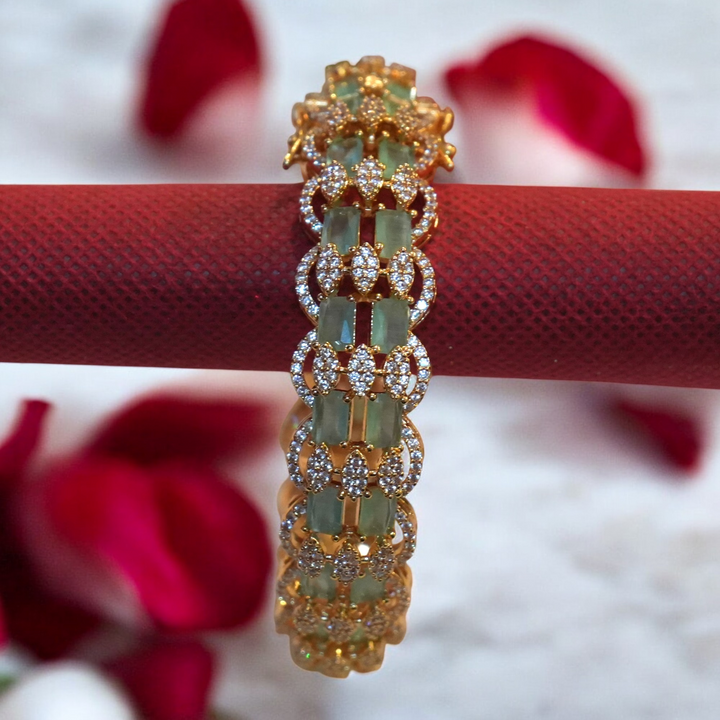 Single Piece Micron CZ AD Emerald Kada Bracelet Size 2.6