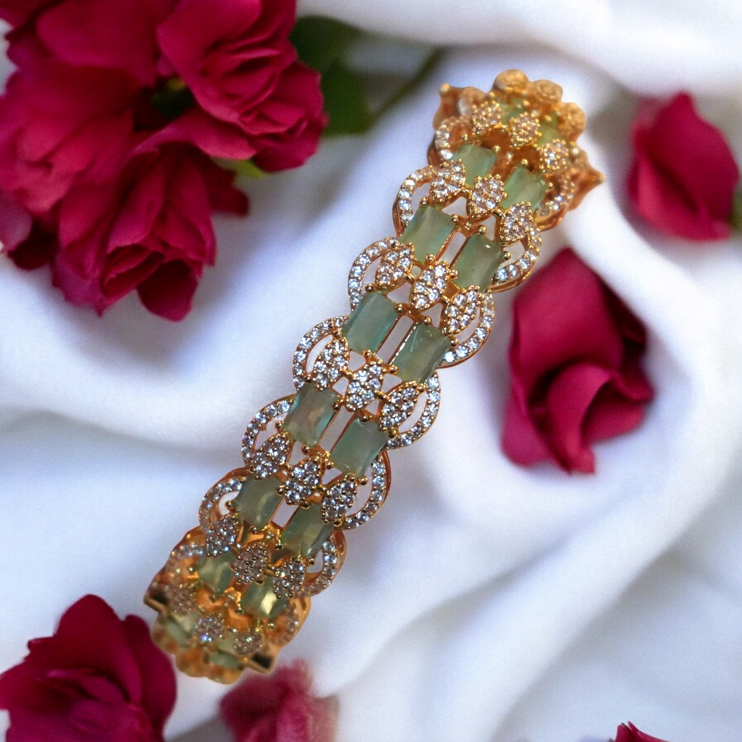 Single Piece Micron CZ AD Emerald Kada Bracelet Size 2.6