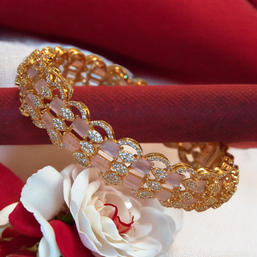Single Piece Micron CZ AD Pink Stone Kada Bracelet Size 2.6