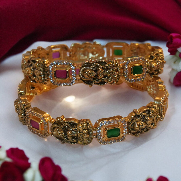 Antique Gold Lakshmi Temple Design Bangles Size 2.8