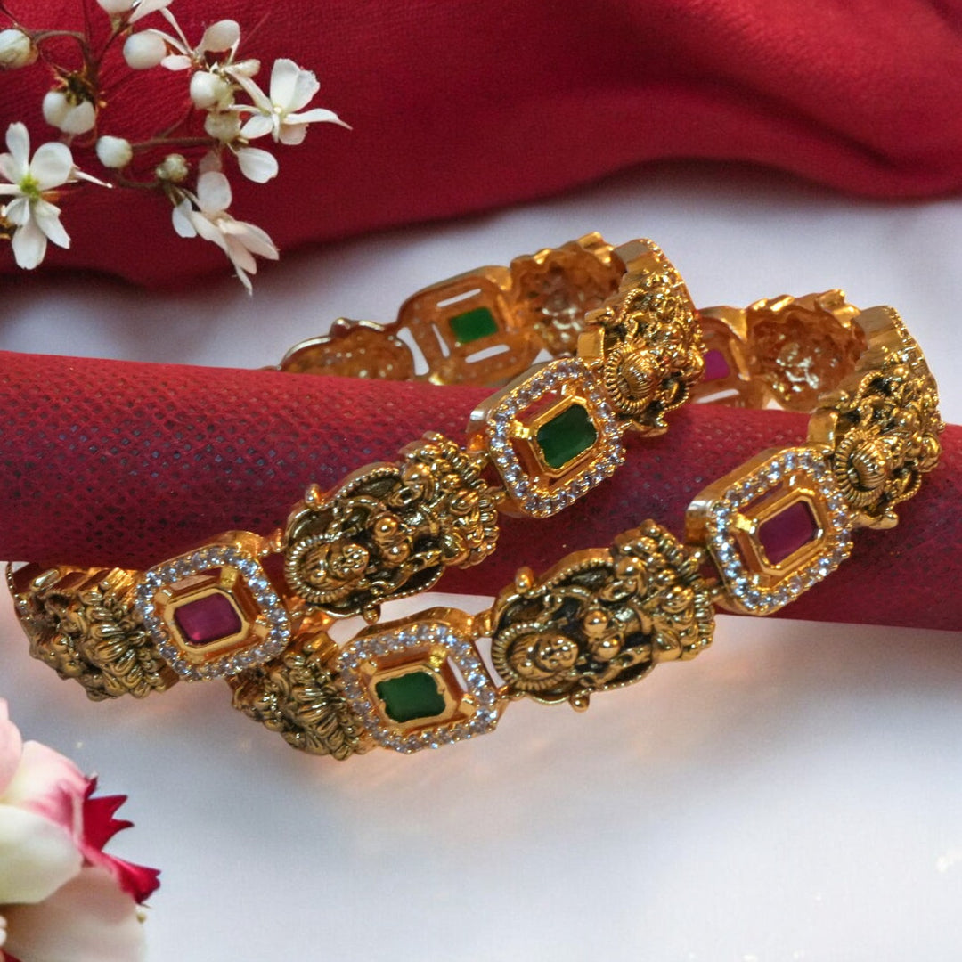 Antique Gold Lakshmi Temple Design Bangles Size 2.8