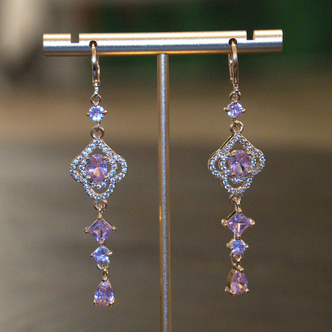 Micron Stylish AD CZ Drop Earrings Pink Stone Kammal Jimky
