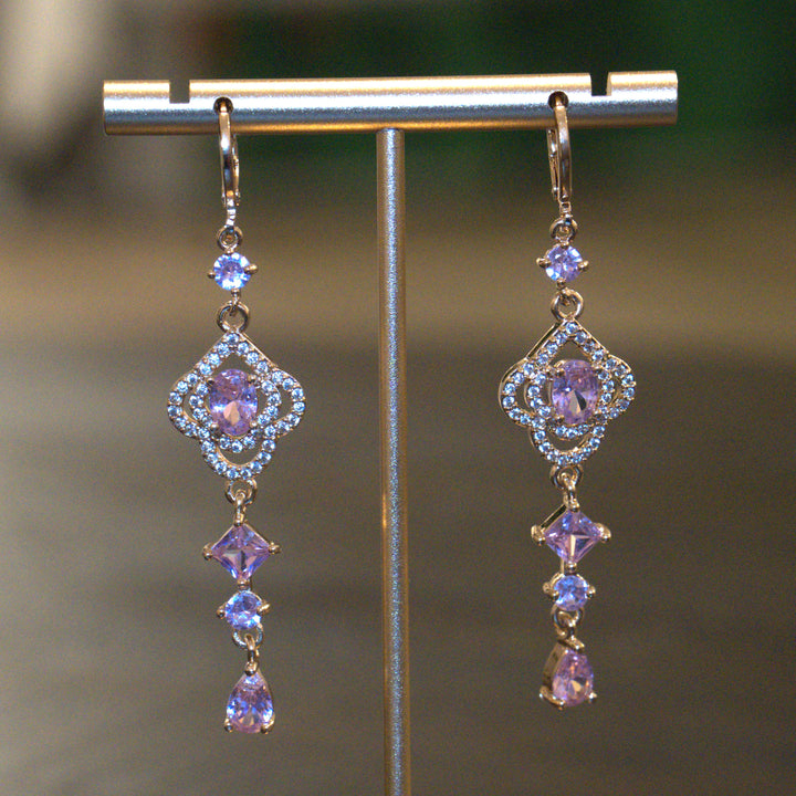 Micron Stylish AD CZ Drop Earrings Pink Stone Kammal Jimky