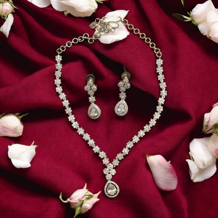 CZ Locket Rhodium Necklace Set