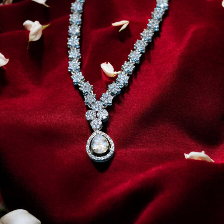 CZ Locket Rhodium Necklace Set