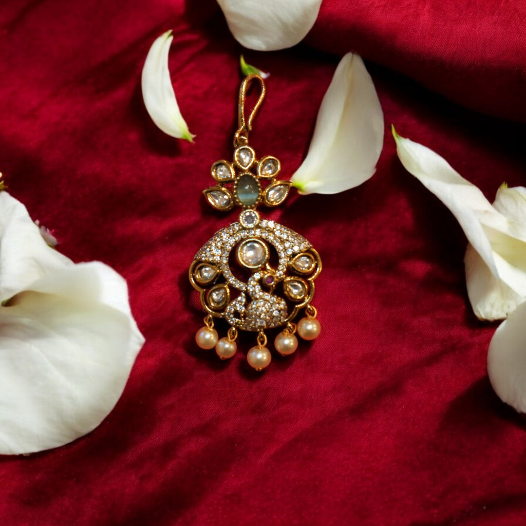 Matt White Pearls and Peacock Nethi Sutti