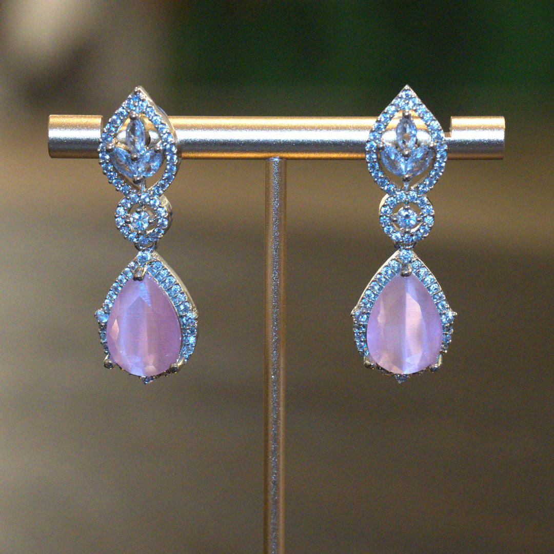 Rhodium Tear Drop Shaped Pink Stone CZ Kammal Jimky