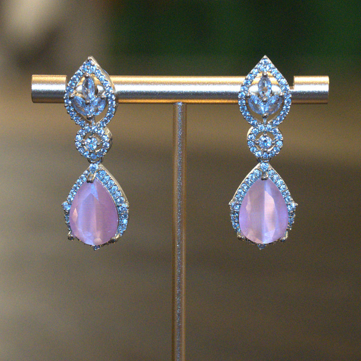 Rhodium Tear Drop Shaped Pink Stone CZ Kammal Jimky
