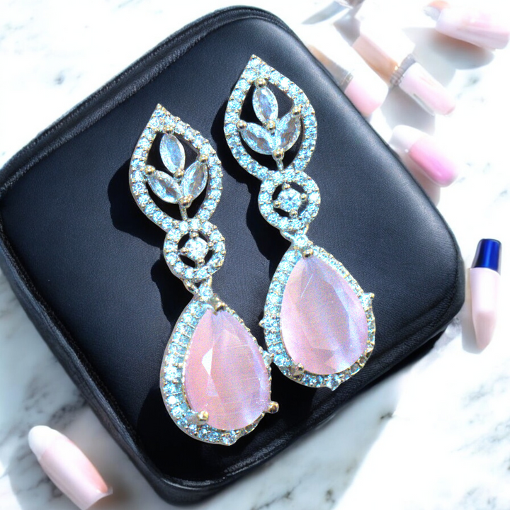 Rhodium Tear Drop Shaped Pink Stone CZ Kammal Jimky