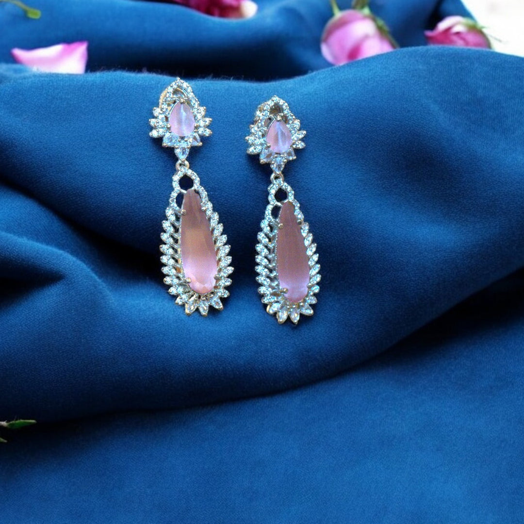 Rhodium AD Pink Stone Kammal Jimky