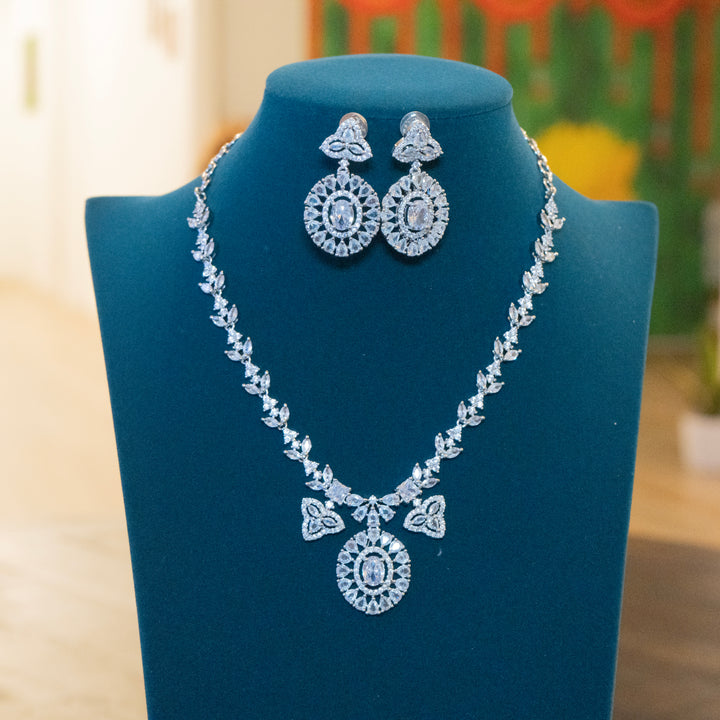 Rhodium White AD Fancy Necklace