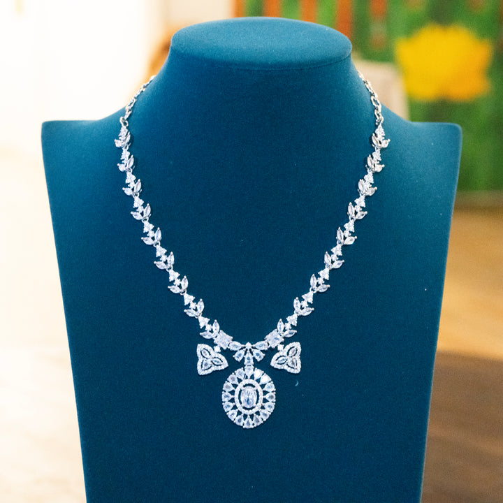 Rhodium White AD Fancy Necklace