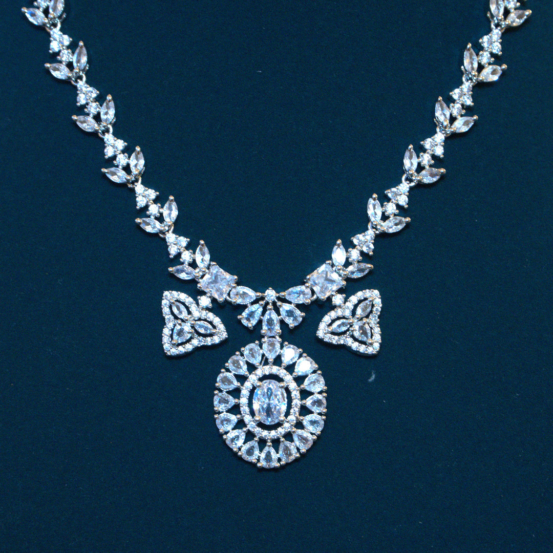 Rhodium White AD Fancy Necklace