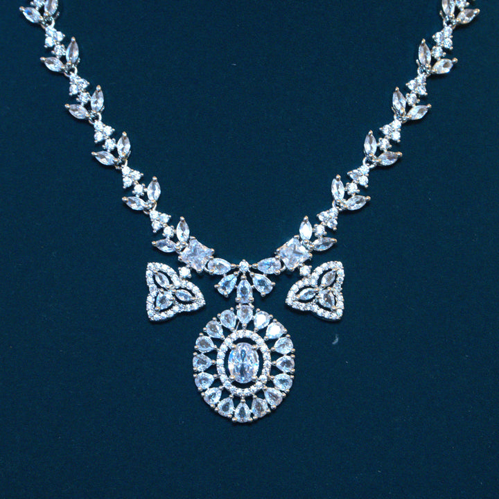 Rhodium White AD Fancy Necklace