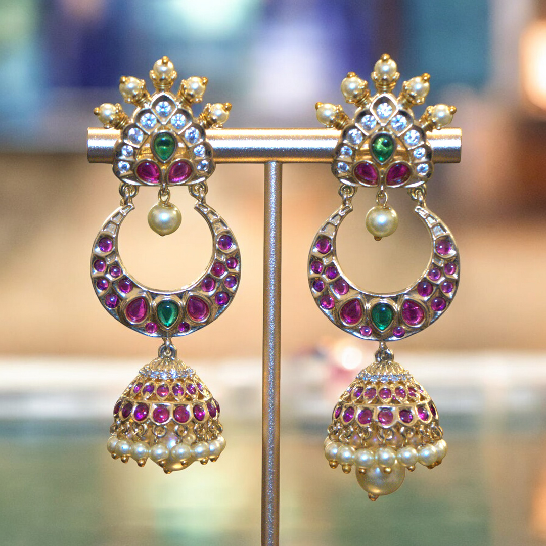 Micron Photo Stone Kundan Chandh Bali Butta Type Kammal Jimky
