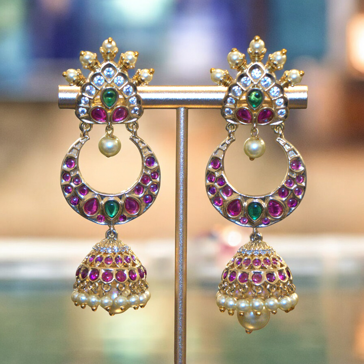 Micron Photo Stone Kundan Chandh Bali Butta Type Kammal Jimky