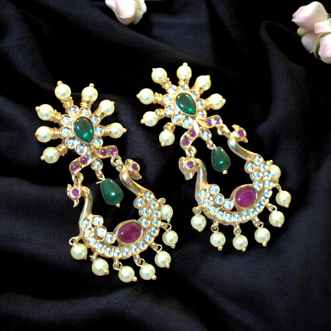 Micron Photo Stone Kundan Peacock Chandh Bali Type Kammal Jimky