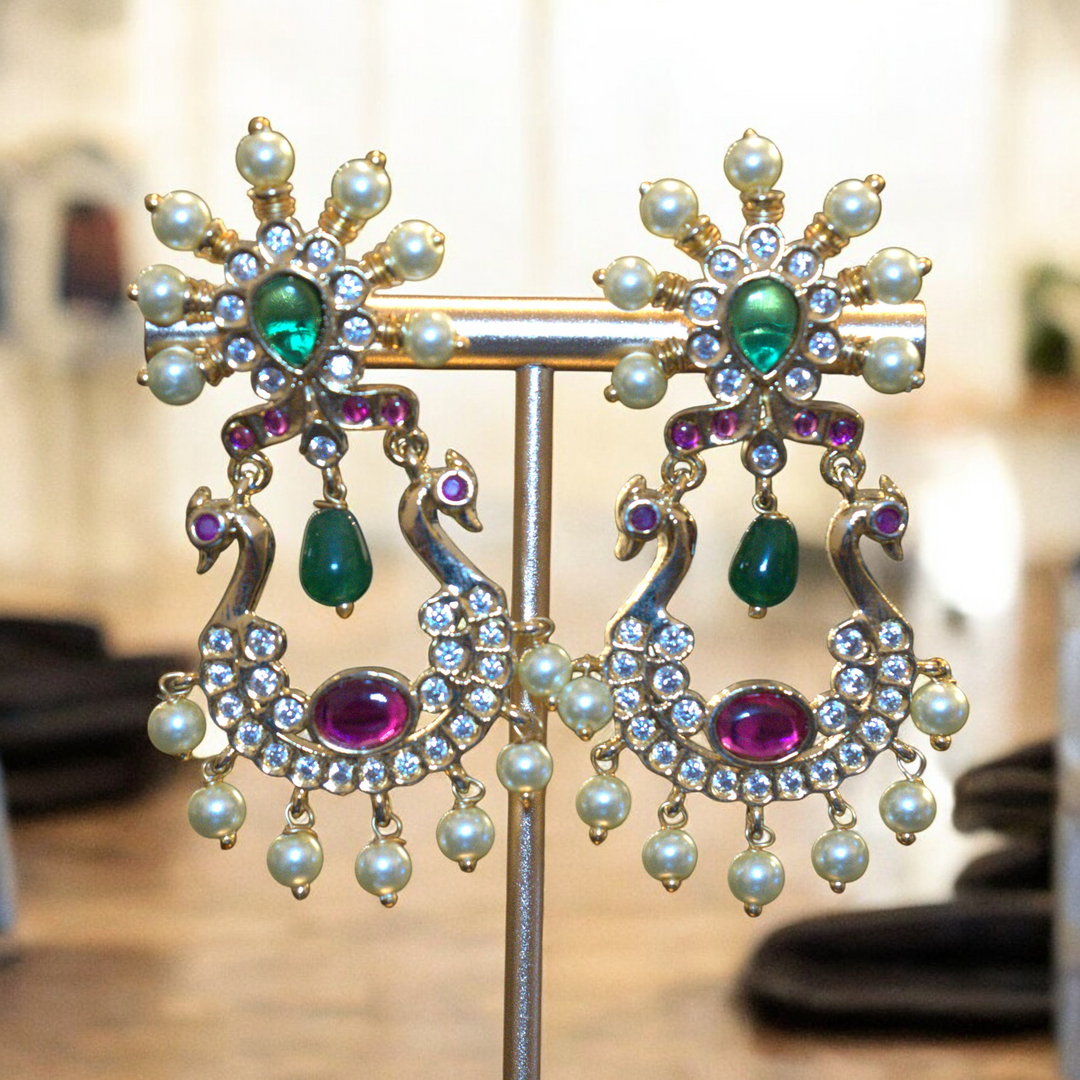 Micron Photo Stone Kundan Peacock Chandh Bali Type Kammal Jimky