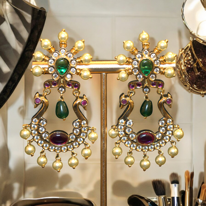 Micron Photo Stone Kundan Peacock Chandh Bali Type Kammal Jimky