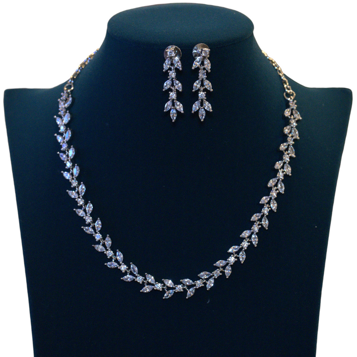 Rhodium Fancy White Stone and CZ Necklace Set