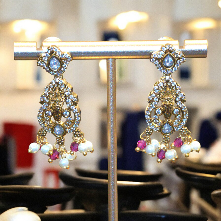Temple Jewelry CZ Mehandi Polish Kundan Pearls Kammal Jimky