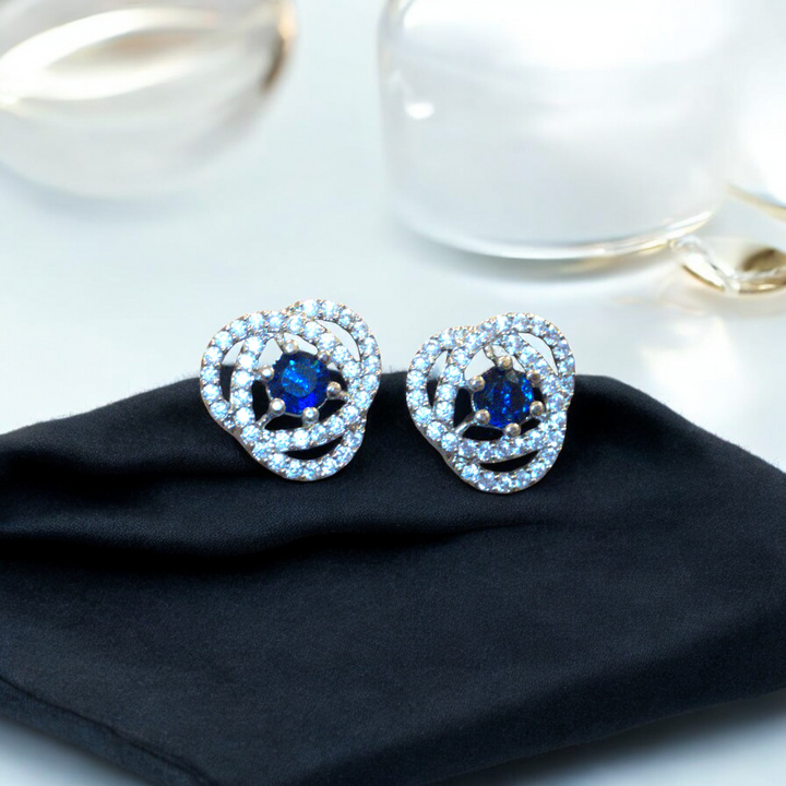 Rhodium Blue Sapphire Stone Baguette CZ Kammal