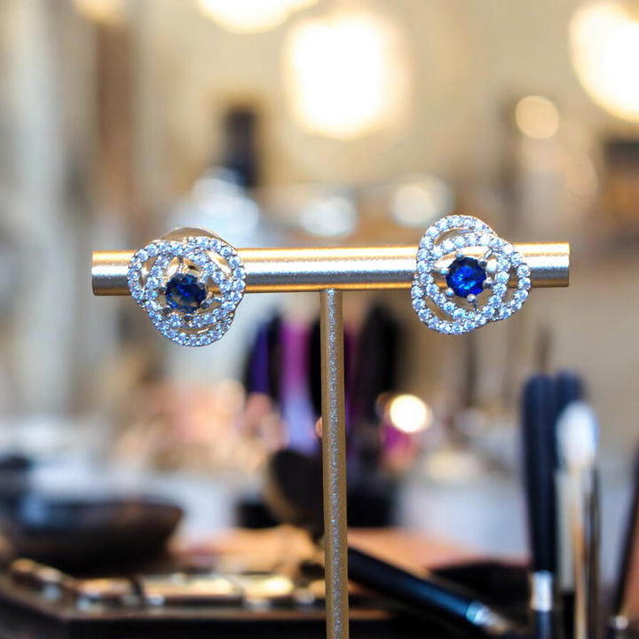 Rhodium Blue Sapphire Stone Baguette CZ Kammal