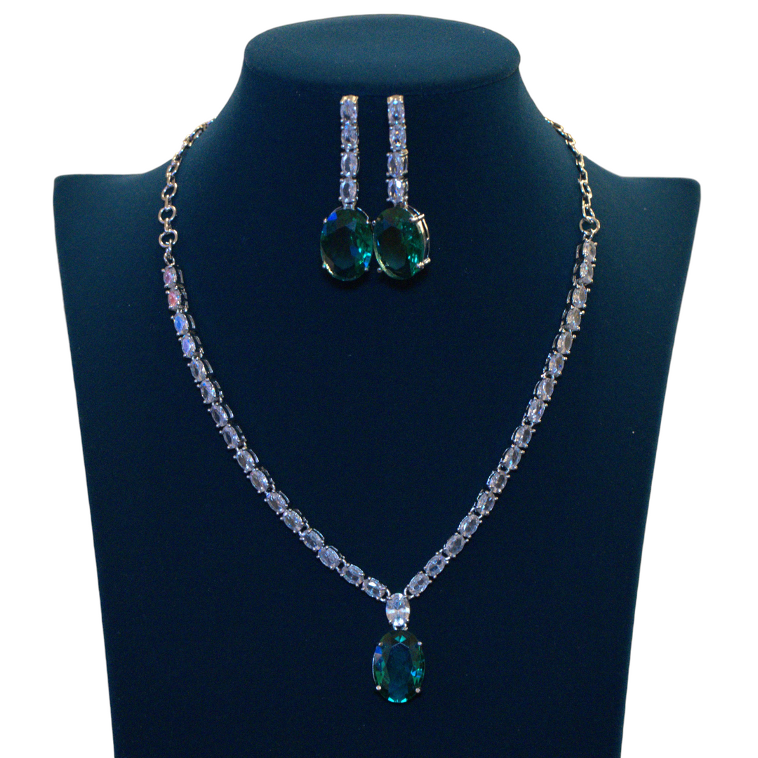 Rhodium AD Greenstone Pendant Necklace