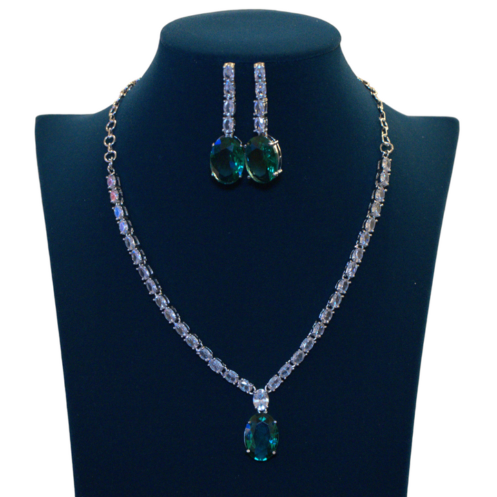 Rhodium AD Greenstone Pendant Necklace