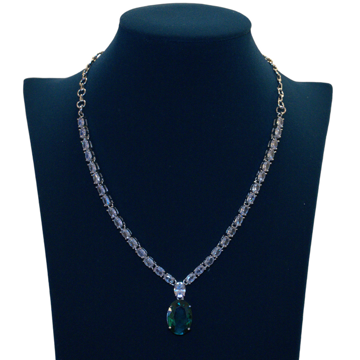 Rhodium AD Greenstone Pendant Necklace