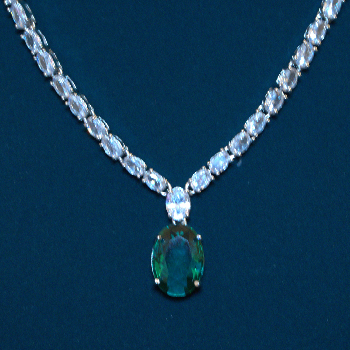 Rhodium AD Greenstone Pendant Necklace