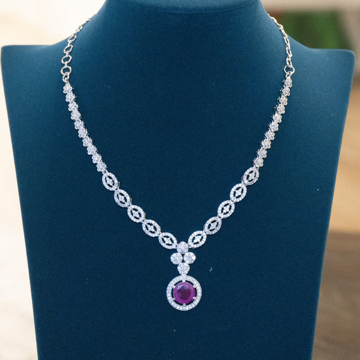 Rhodium CZ AD Locket Necklace