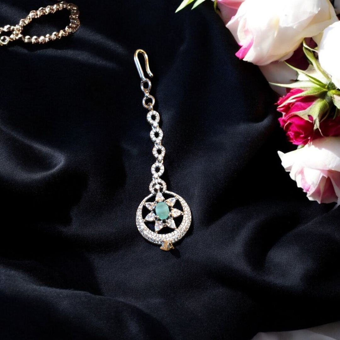 Rhodium CZ Light Green Stone Nethi Sutti