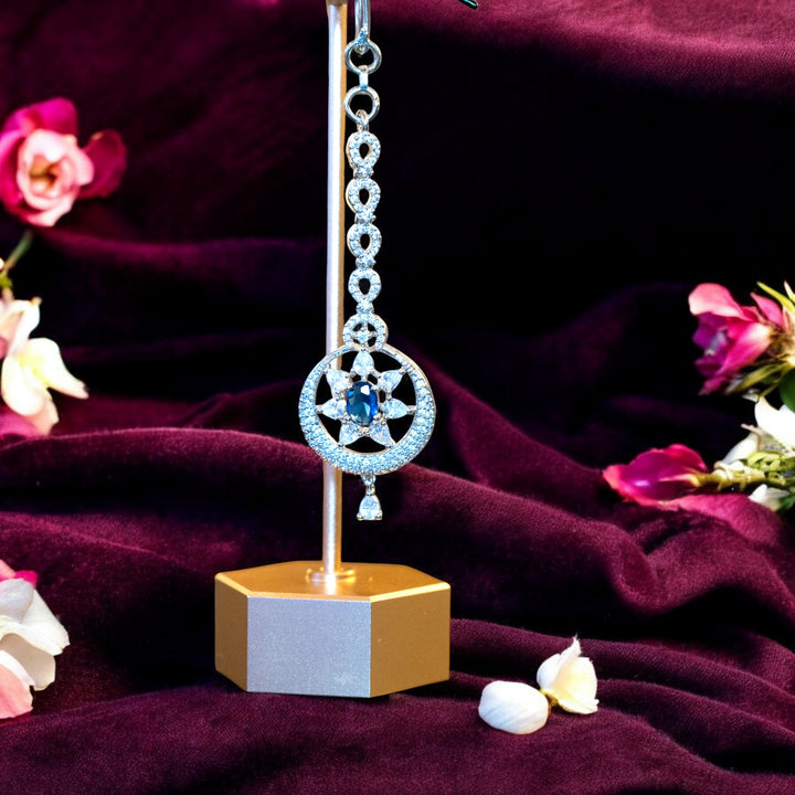 Rhodium CZ Blue Stone Nethi Sutti
