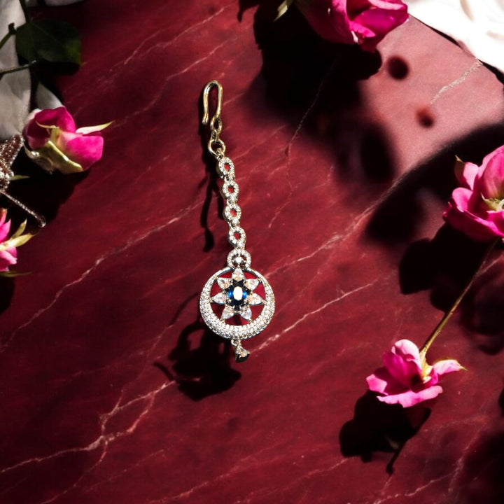 Rhodium CZ Blue Stone Nethi Sutti