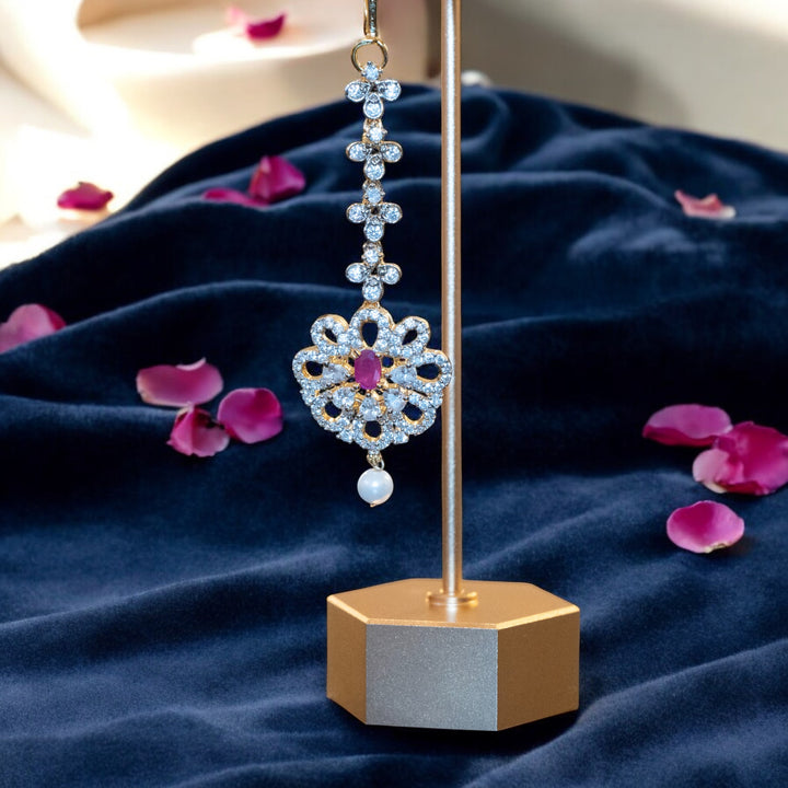 Micron White Stone Pink Stone Pearl Drops Nethi Sutti